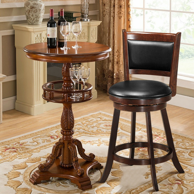 24 Inch Wooden Upholstered Swivel Counter Height Stool  Dining Chair Costway Gallery View 2 of 7