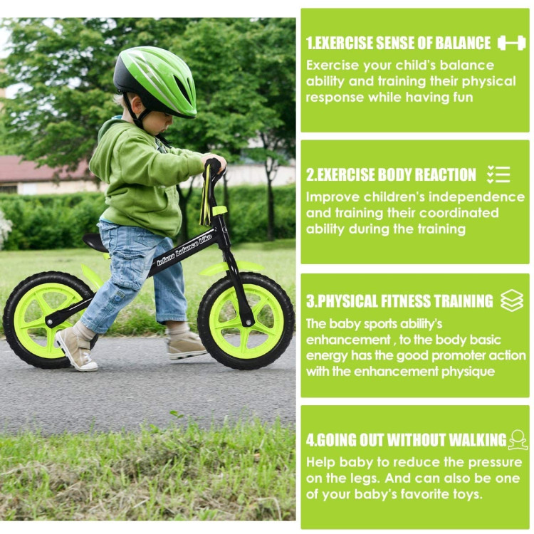 Adjustable Lightweight Kids Balance Bike-GreenCostway Gallery View 3 of 9