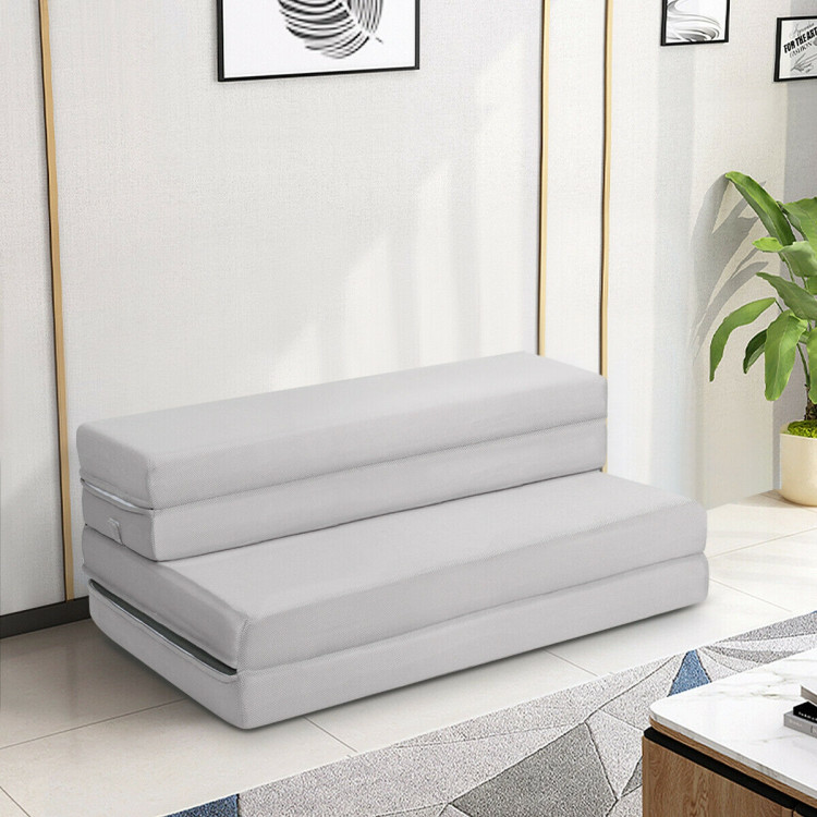 4 Inch Folding Sofa Bed Foam Mattress with Handles-Twin SizeCostway Gallery View 8 of 12