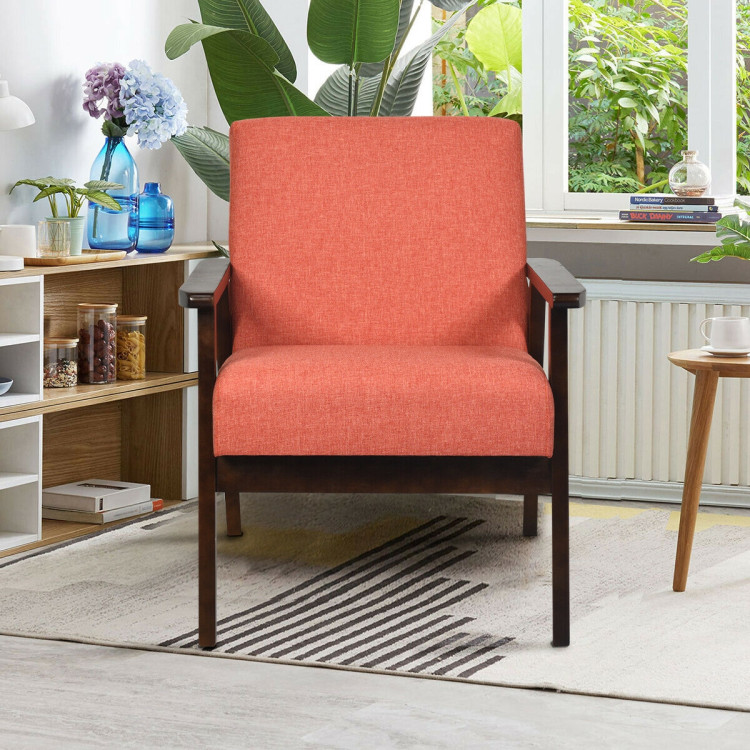 Solid Rubber Wood Fabric Accent Armchair-OrangeCostway Gallery View 7 of 11