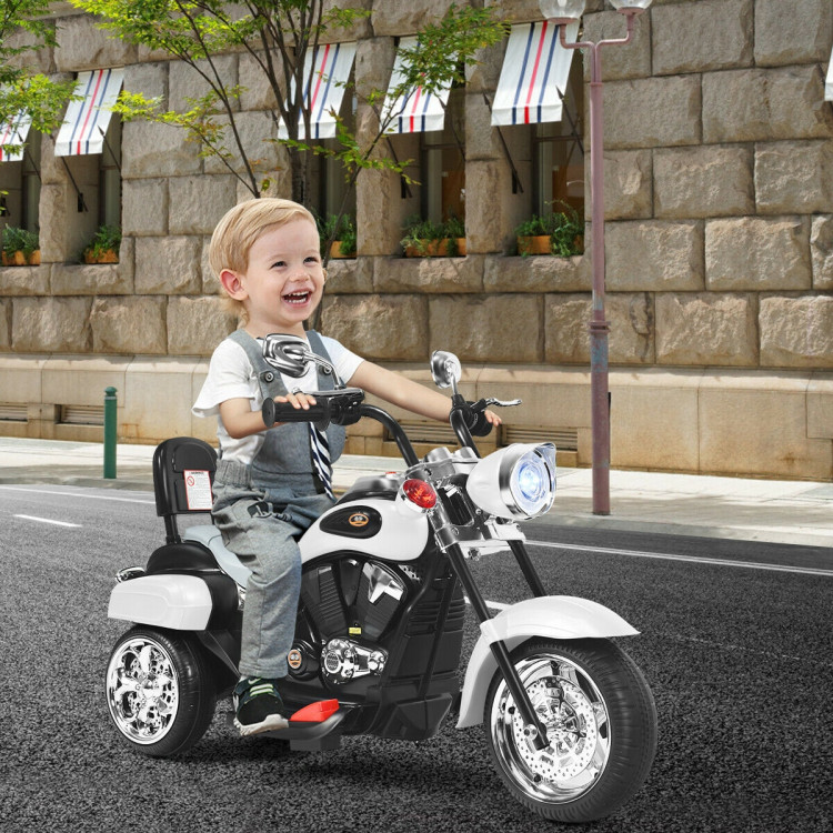 6V 3 Wheel Kids Motorcycle-WhiteCostway Gallery View 2 of 10