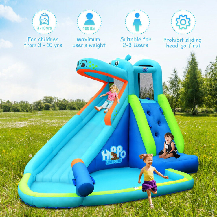 Hippo Inflatable Water Slide Bounce House with Air BlowerCostway Gallery View 3 of 13