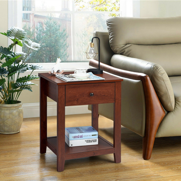 Set of 2 Nightstand with Storage Shelf and Pull HandleCostway Gallery View 6 of 12