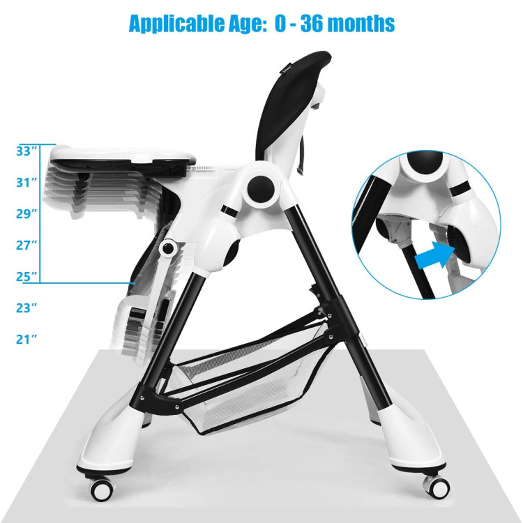 A-Shaped High Chair with 4 Lockable Wheels-BlackCostway Gallery View 7 of 9