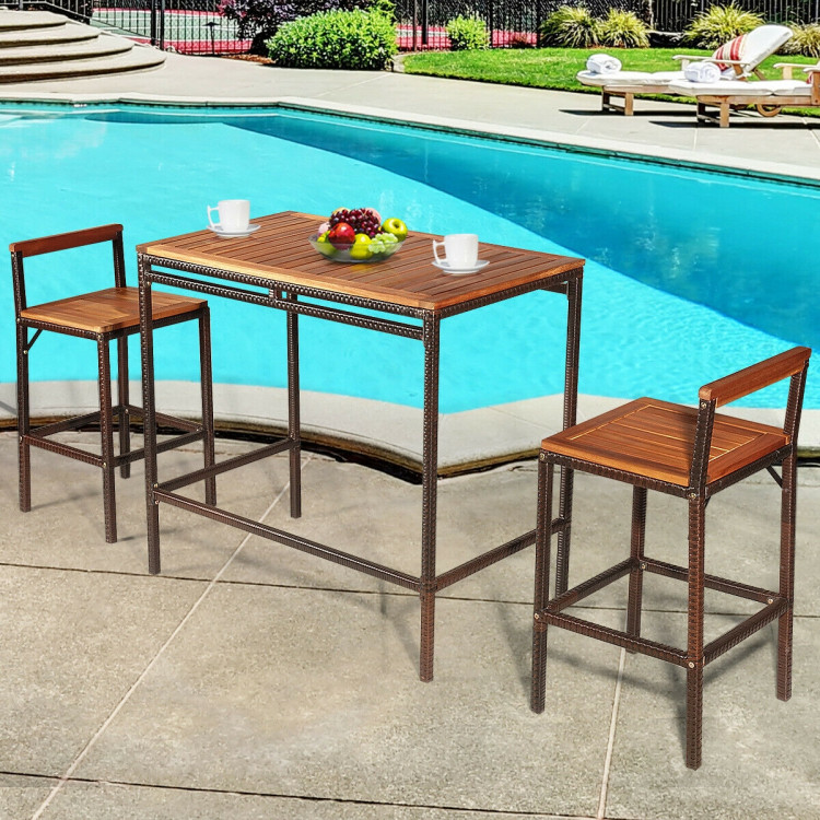 3 Pieces Patio Rattan Wicker Bar Dining Furniture SetCostway Gallery View 9 of 12