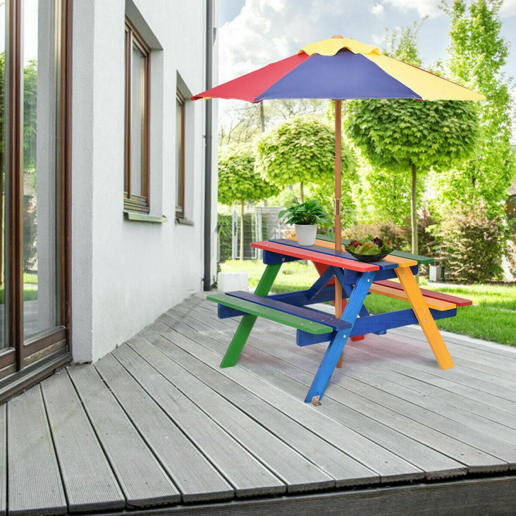 4 Seat Kids Picnic Table with UmbrellaCostway Gallery View 7 of 13