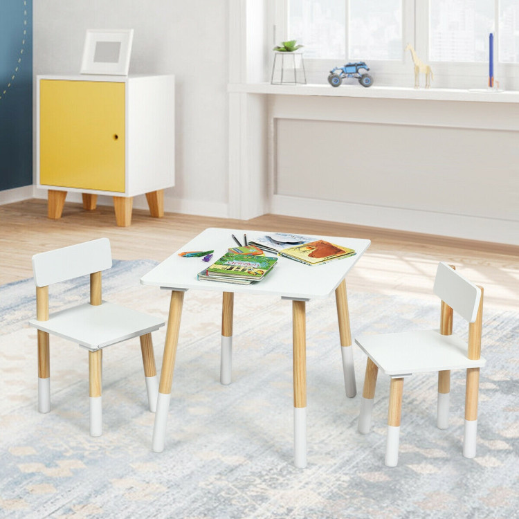 Kids Wooden Table and 2 Chairs Set-WhiteCostway Gallery View 2 of 12