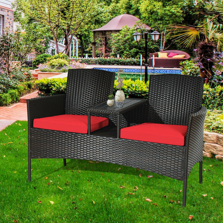 Modern Patio Conversation Set with Built-in Coffee Table and Cushions -RedCostway Gallery View 2 of 12