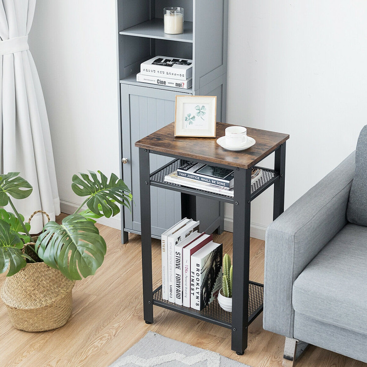 3-Tier Industrial End Table with Metal Mesh Storage ShelvesCostway Gallery View 7 of 12