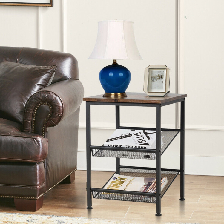 3-Tier Industrial End Table with Mesh Shelves and Adjustable ShelvesCostway Gallery View 2 of 12
