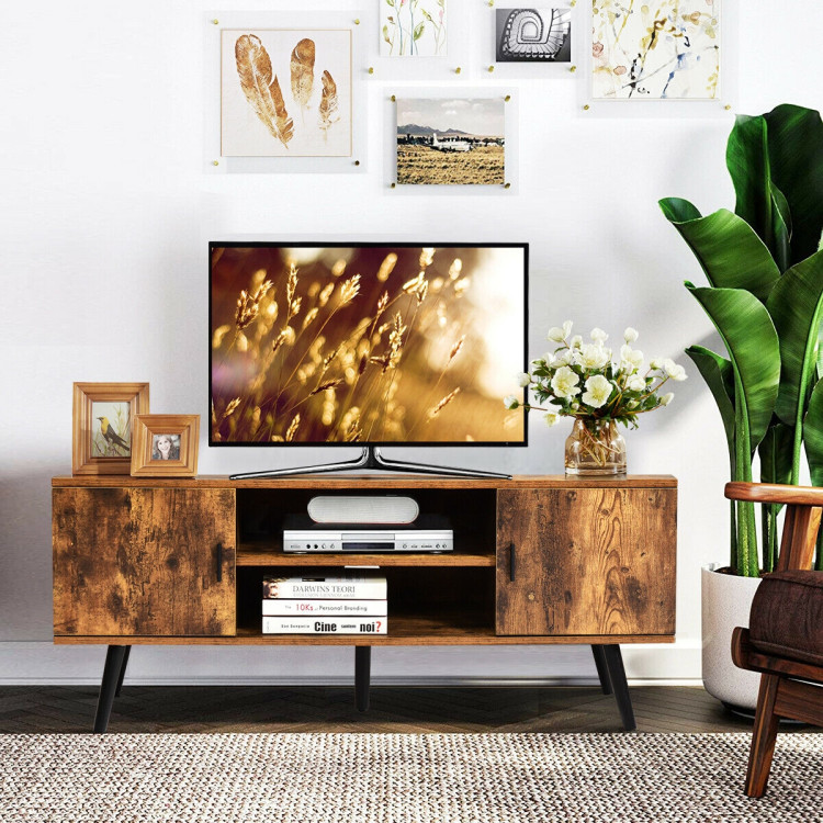 Industrial TV Stand with Storage Cabinets-Rustic BrownCostway Gallery View 8 of 12