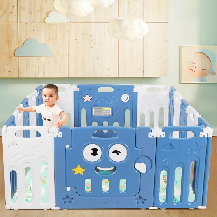 16-Panel Foldable Baby Playpen Kids Activity Centre-BlueCostway Gallery View 2 of 10