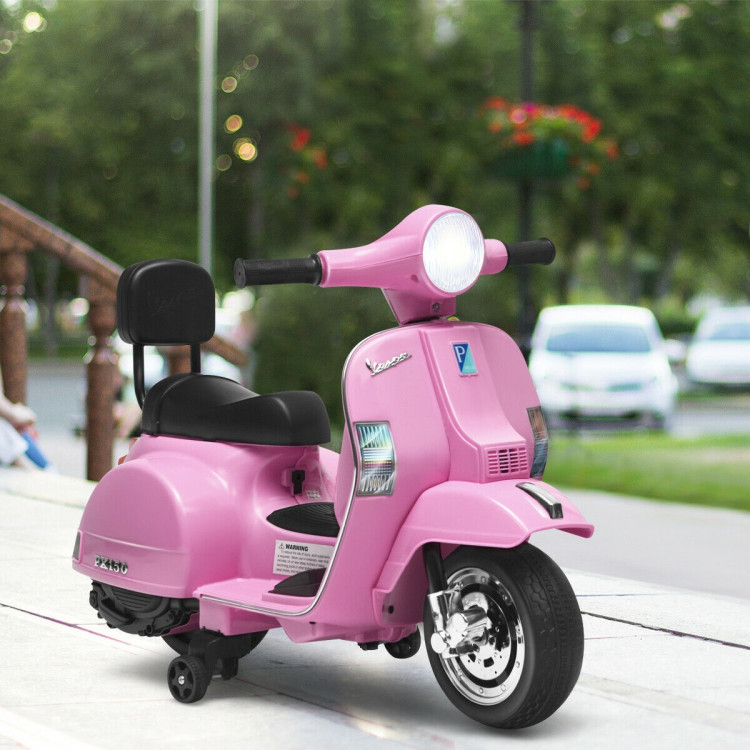 6V Kids Ride On Vespa Scooter Motorcycle for Toddler-PinkCostway Gallery View 6 of 12