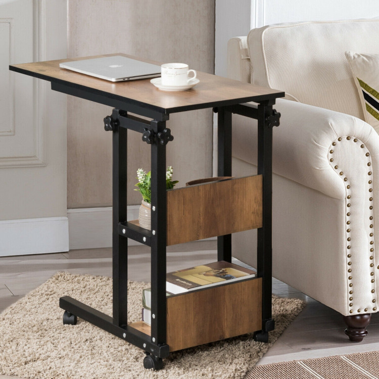 C-Shape Mobile Snack End Table with Storage ShelvesCostway Gallery View 1 of 12