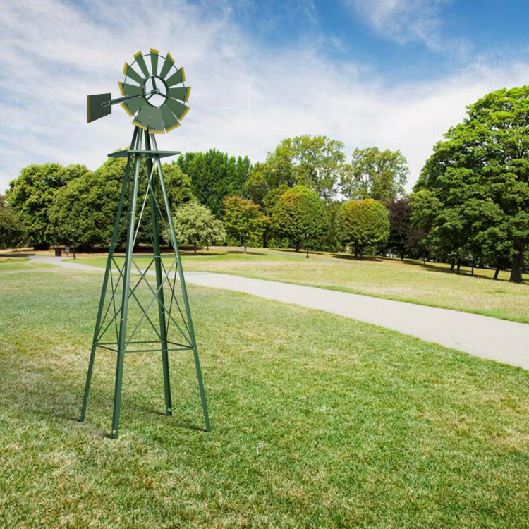 8 Feet Windmill Metal Ornamental Wind Wheel Weather Resistant-GreenCostway Gallery View 6 of 9