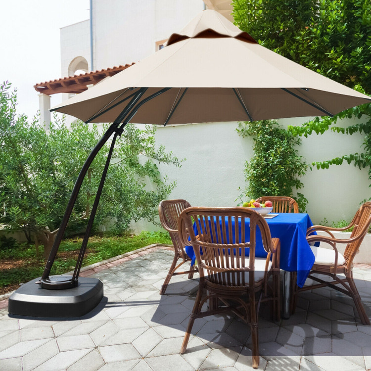 11 Feet Outdoor Cantilever Hanging Umbrella with Base and Wheels-TanCostway Gallery View 8 of 12