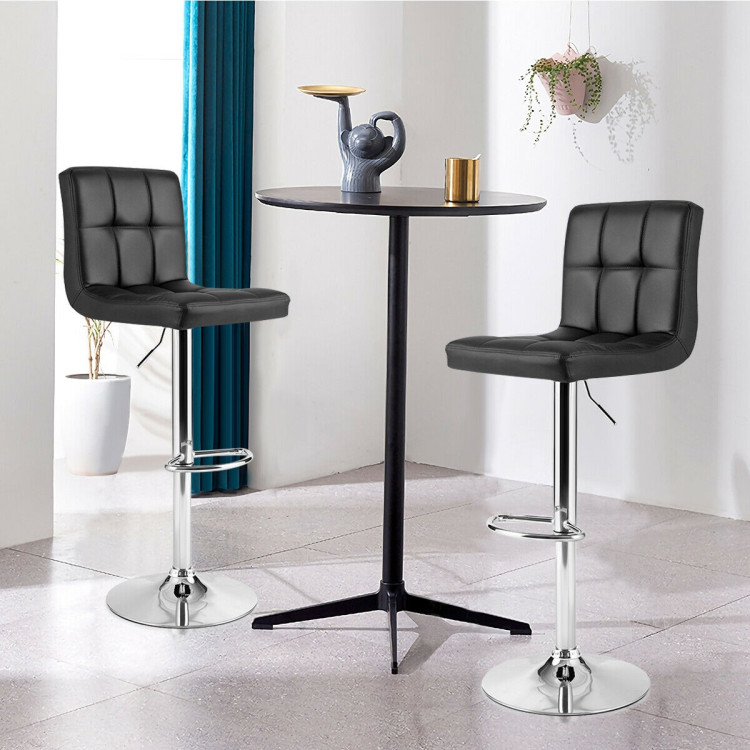 Set of 2 Square Swivel Adjustable PU Leather Bar Stools with Back and Footrest-BlackCostway Gallery View 6 of 12