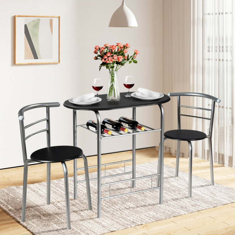 3 pcs Home Kitchen Bistro Pub Dining Table 2 Chairs Set- SilverCostway Gallery View 2 of 14