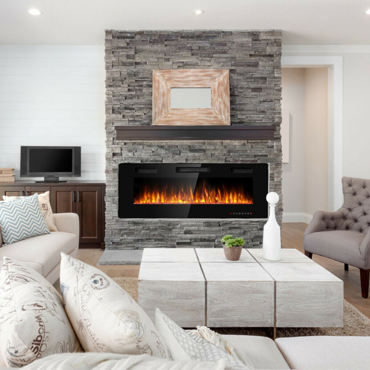 50 inch Recessed Ultra Thin Wall Mounted Electric Fireplace with TimerCostway Gallery View 2 of 13