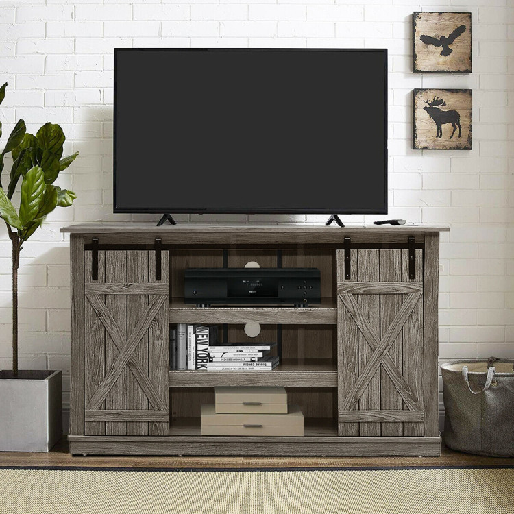 Sliding Barn TV Stand Console Table-GrayCostway Gallery View 6 of 11