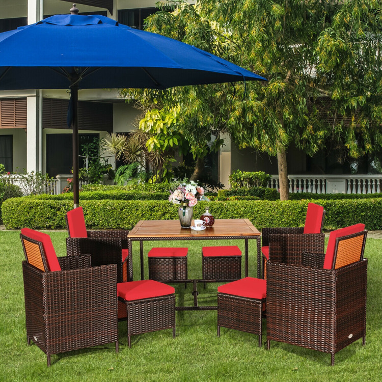 9 Pieces Patio Rattan Dining Cushioned Chairs Set-RedCostway Gallery View 1 of 11