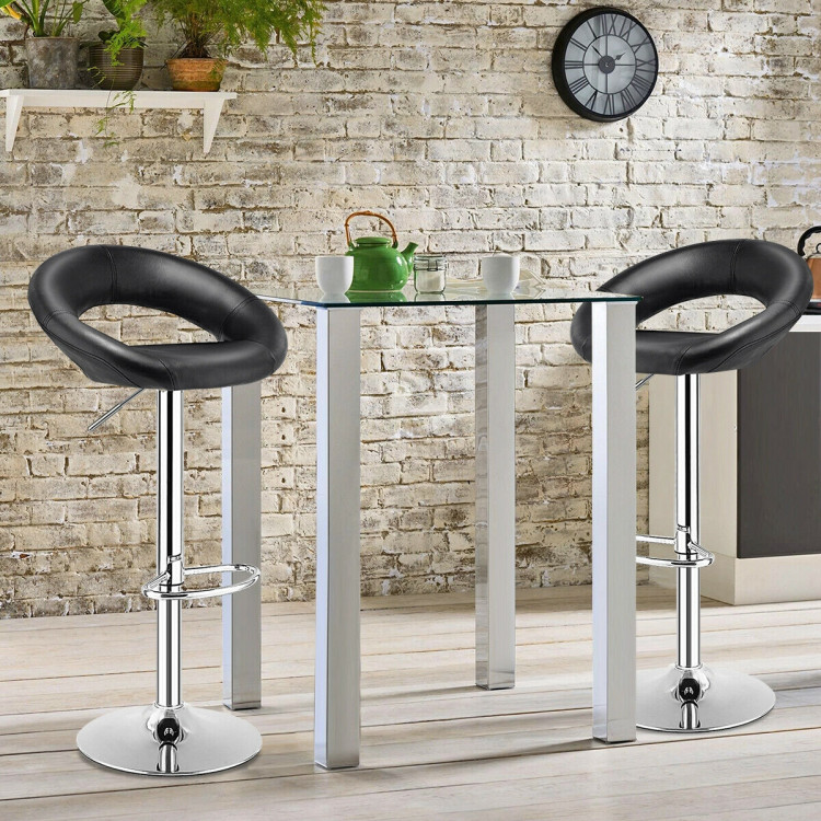 Set of 2 Bar Stools Adjustable PU Leather Swivel Chairs-BlackCostway Gallery View 3 of 11
