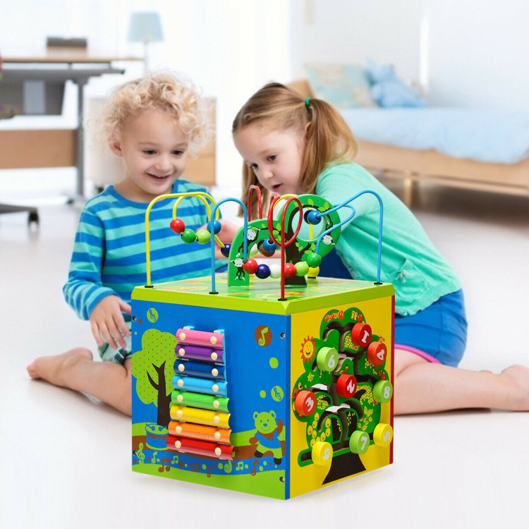 5-in-1 Wooden Activity Cube ToyCostway Gallery View 3 of 12