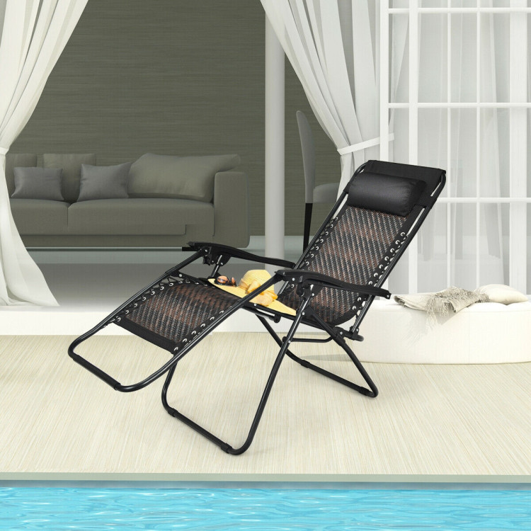Folding Rattan Zero Gravity Lounge Chair with Removable Head Pillow-BrownCostway Gallery View 1 of 11