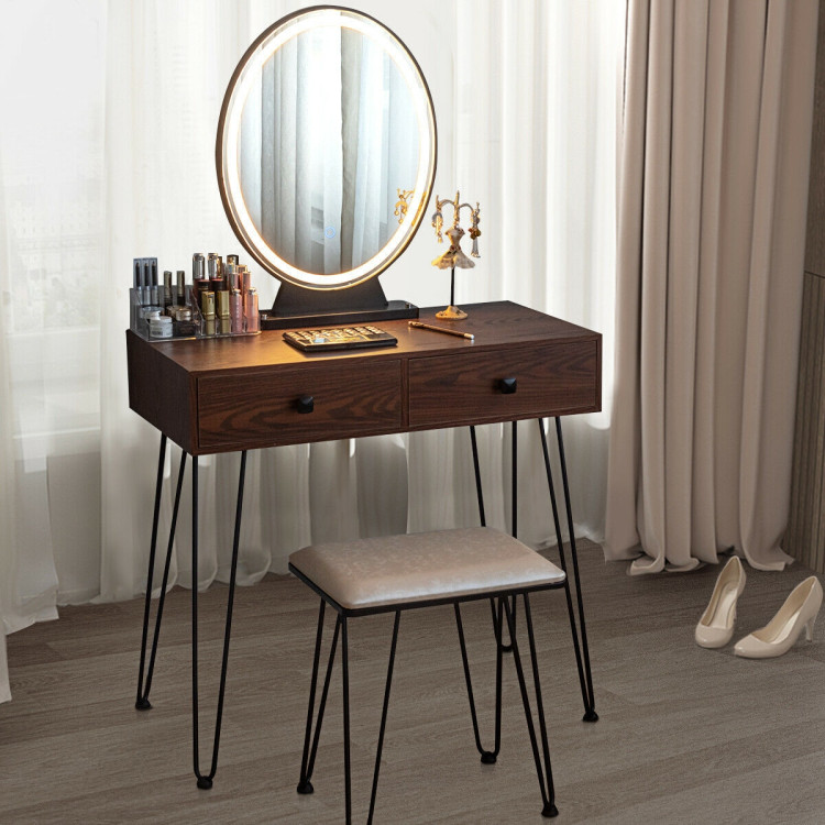 Industrial Makeup Dressing Table with 3 Lighting Modes-CoffeeCostway Gallery View 2 of 13