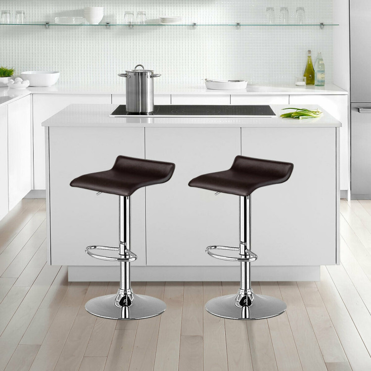 Set of 2 Adjustable PU Leather Backless Bar Stools-CoffeeCostway Gallery View 2 of 12