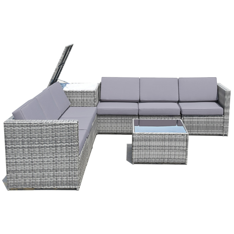 8 PCS Weaving Rattan Sofa Set with Storage OutdoorCostway Gallery View 12 of 13