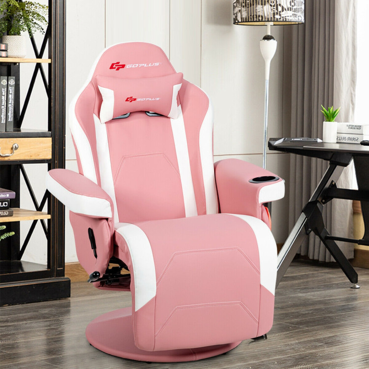 Ergonomic High Back Massage Gaming Chair with Pillow-PinkCostway Gallery View 2 of 12