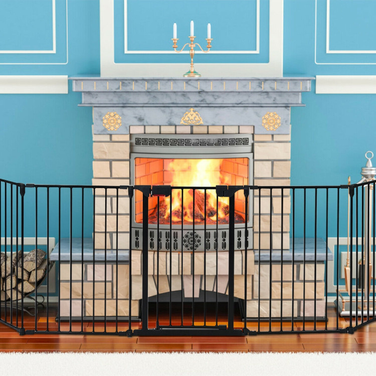 115 Inch Length 5 Panel Adjustable Wide Fireplace Fence-BlackCostway Gallery View 1 of 13