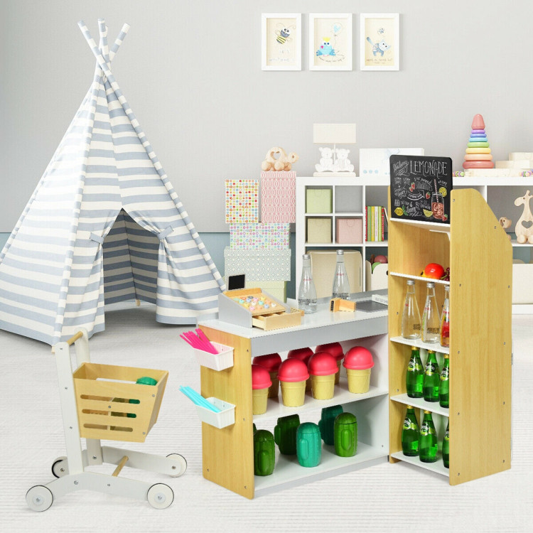 Grocery Store Playset Pretend Play Supermarket Shopping SetCostway Gallery View 2 of 14