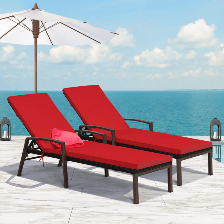 2 Pieces Patio Rattan Adjustable Back Lounge Chair with Armrest and Removable Cushions-RedCostway Gallery View 1 of 12