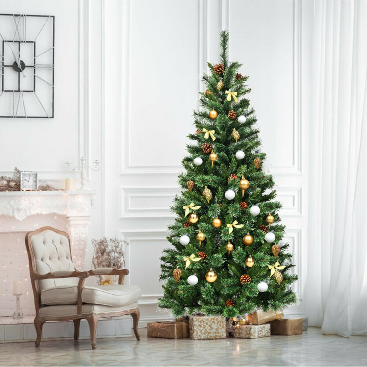7 Feet Premium Hinged Artificial Christmas Tree with Pine ConesCostway Gallery View 2 of 12