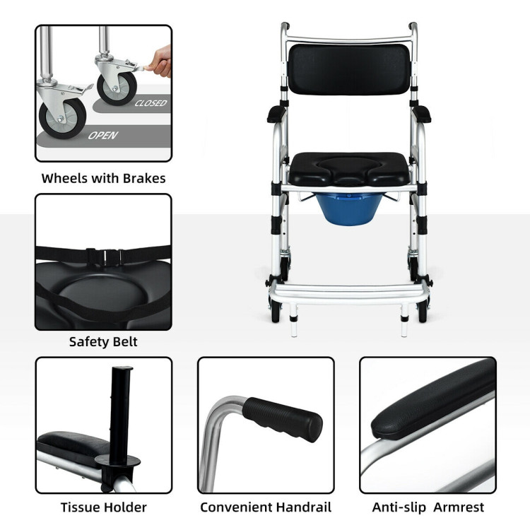 2-in-1 Aluminum Commode Shower Wheelchair with Locking CastersCostway Gallery View 10 of 10