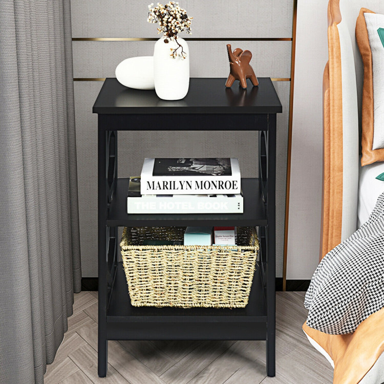 3-tier Nightstand Sofa Side End Accent Table-BlackCostway Gallery View 6 of 12