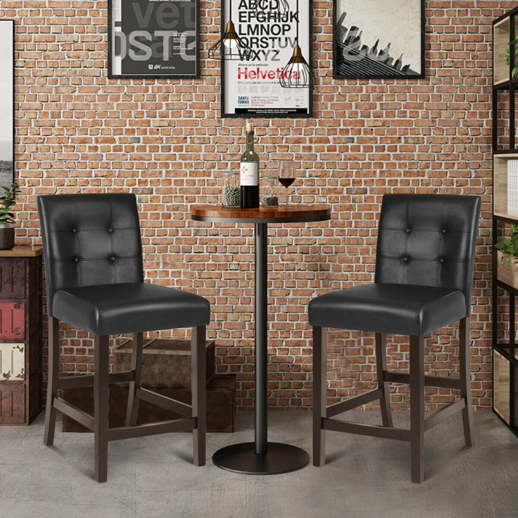 Set of 2 PVC Leather Bar Stools with Solid Wood LegsCostway Gallery View 7 of 12