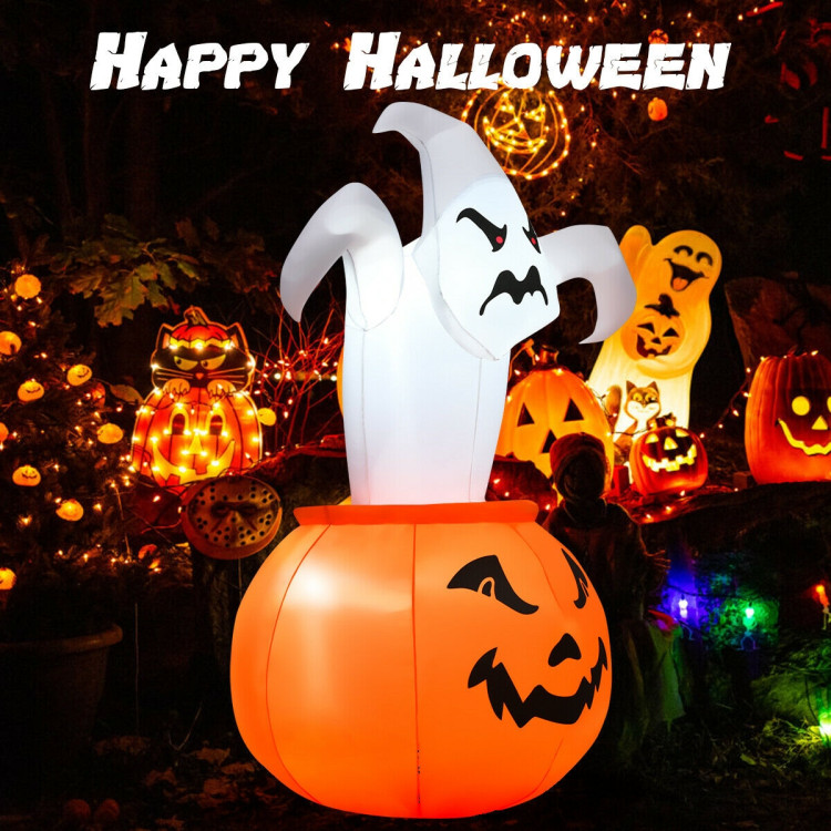 6 Feet Halloween Blow-Up Inflatable Ghost in Pumpkin with LED LightCostway Gallery View 6 of 10