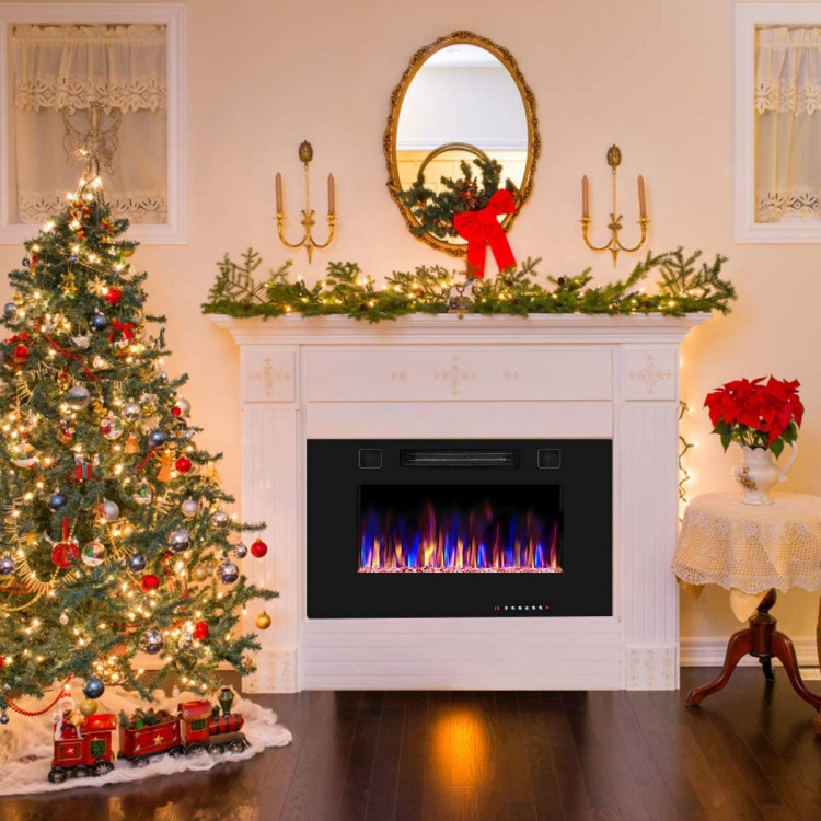 30-Inch Recessed Ultra Thin Electric Fireplace Heater with Glass AppearanceCostway Gallery View 2 of 14