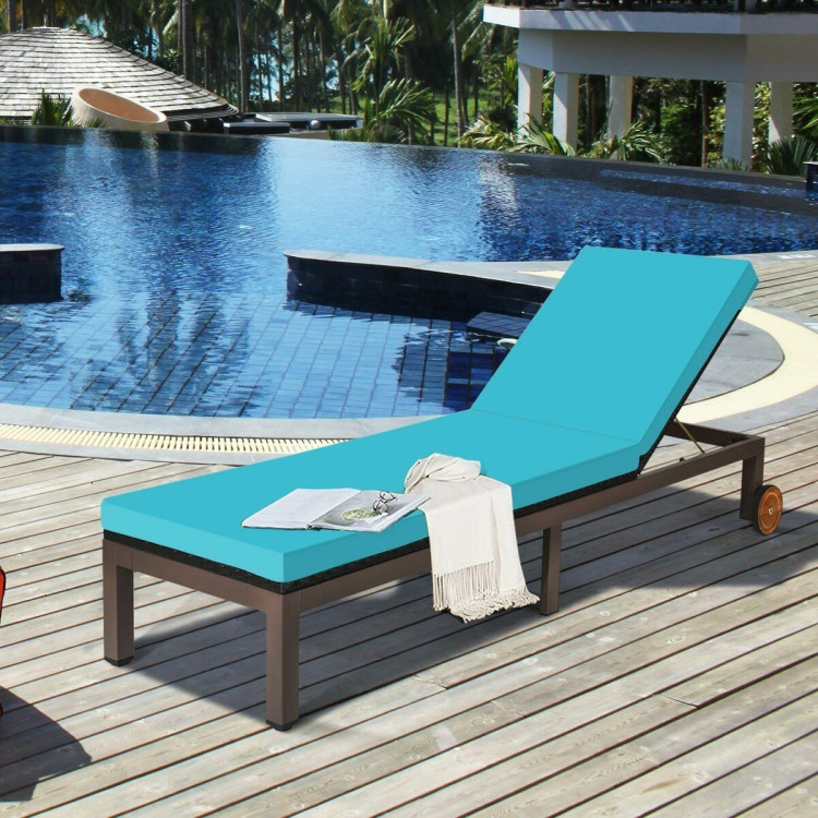 Patio Chaise Lounge Chair Outdoor Rattan Lounger Recliner Chair-TurquoiseCostway Gallery View 1 of 12