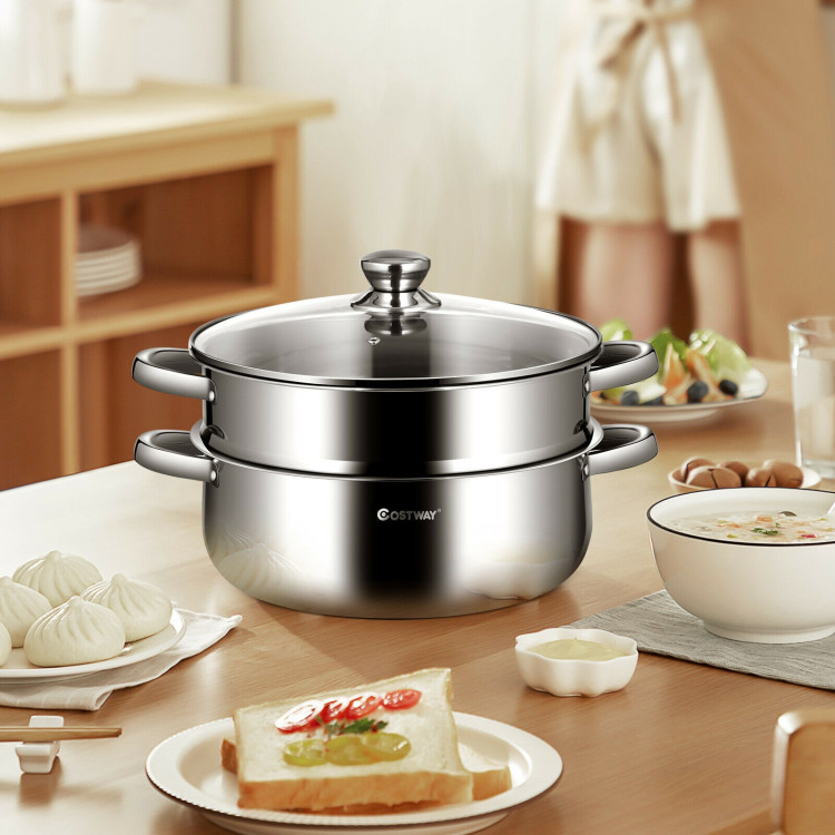 9.5 QT 2 Tier Stainless Steel Steamer Cookware BoilerCostway Gallery View 2 of 12