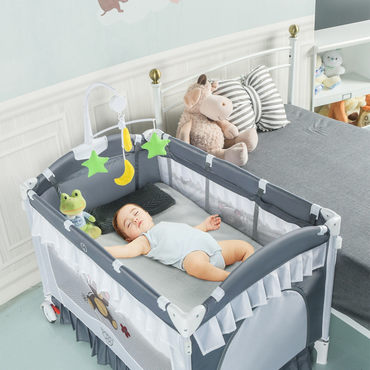 Portable Baby Playpen Crib Cradle with Carring Bag-GrayCostway Gallery View 2 of 12