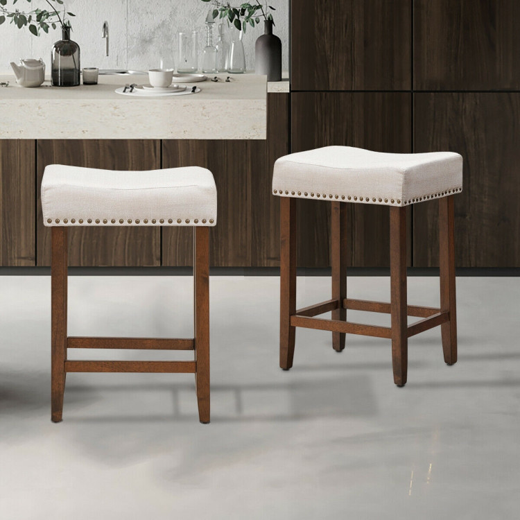 Set of 2 Nailhead Saddle Bar Stools 24 Inch HeightCostway Gallery View 6 of 10