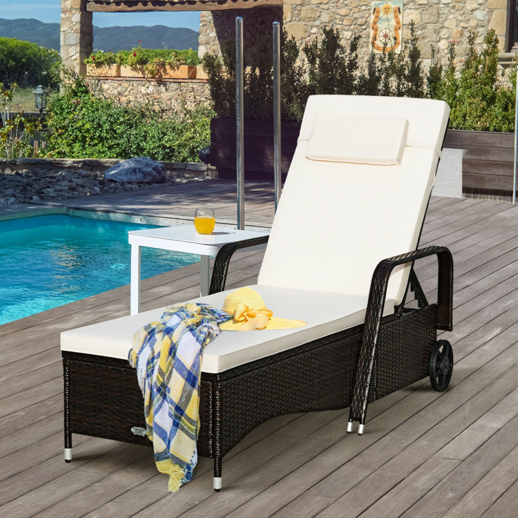 Outdoor Recliner Cushioned Chaise Lounge with Adjustable BackrestCostway Gallery View 7 of 11