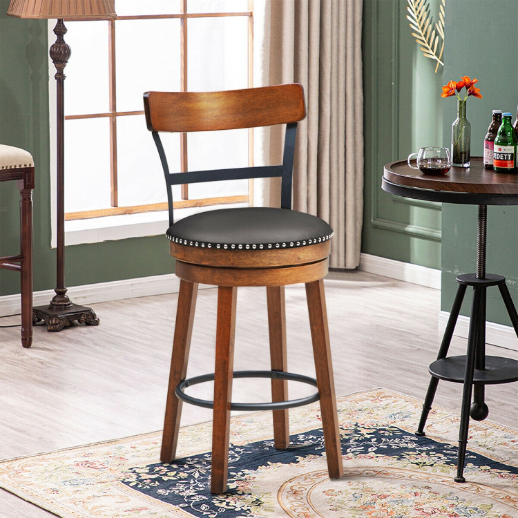 25.5 Inch 360-Degree Bar Swivel Stools with Leather PaddedCostway Gallery View 2 of 10