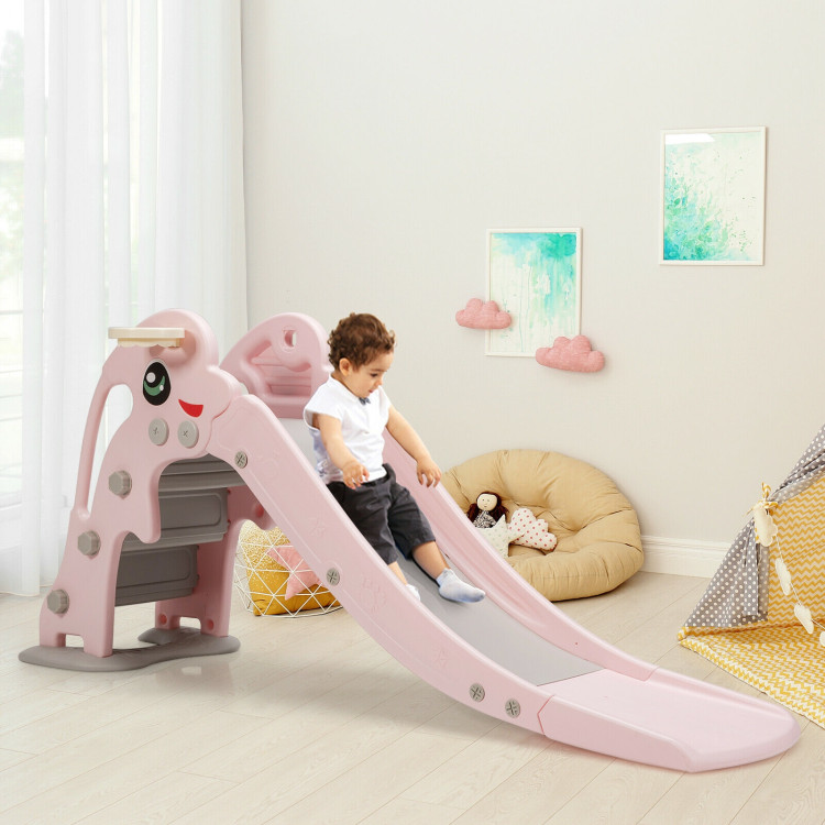 3-in-1 Kids Climber Slide Play Set  with Basketball Hoop and Ball-PinkCostway Gallery View 7 of 12