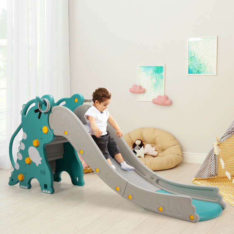 4-in-1 Kids Climber Slide Play Set with Basketball Hoop-GreenCostway Gallery View 6 of 11