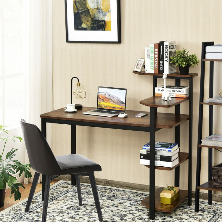 Computer Desk Writing Study Table with Storage Shelves Home Office Rustic Brown-Rustic BrownCostway Gallery View 2 of 12